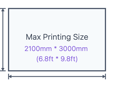 Diagram of the 2100 mm by 3000 mm print area on the Andresjet AJ2130 series UV flatbed printer