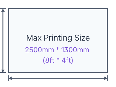 Diagram of the 2500 mm by 1300 mm print area on the Andresjet AJ2513G/R UV flatbed printer