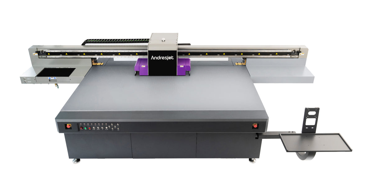Andresjet AJ2513G/R UV flatbed printer with a 2500 mm by 1300 mm platform
