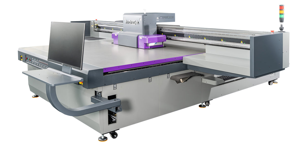 Wide-format AJ2130G/R UV flatbed printer for panel work beyond the compact platform limits