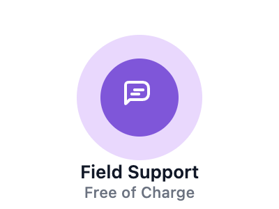 Field support graphic indicating on-site technical support coverage for Andresjet UV flatbed printers