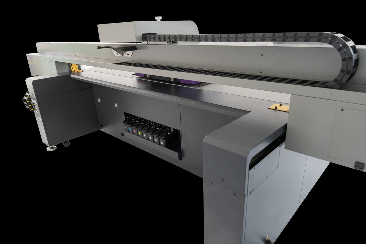 Rear UV light shield fitted to an Andresjet UV flatbed printer